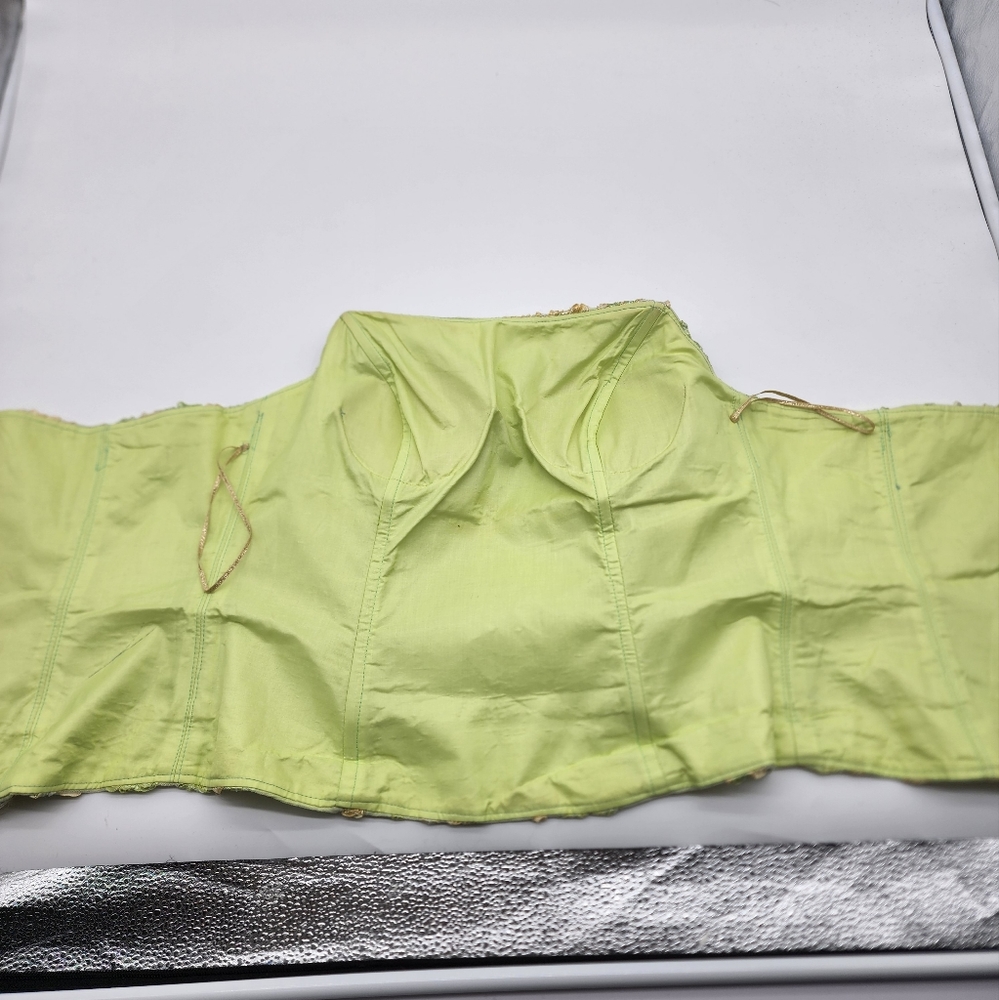 AusM Vintage Green Foral Beaded Bodice Corset Top - Picture 10 of 16